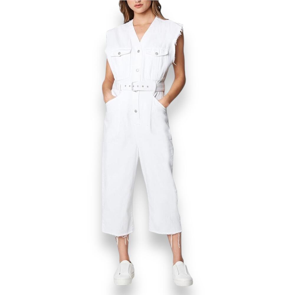 Blank NYC Sleeveless Denim Cropped Jumpsuit Women's S White (No Belt) Streetwear